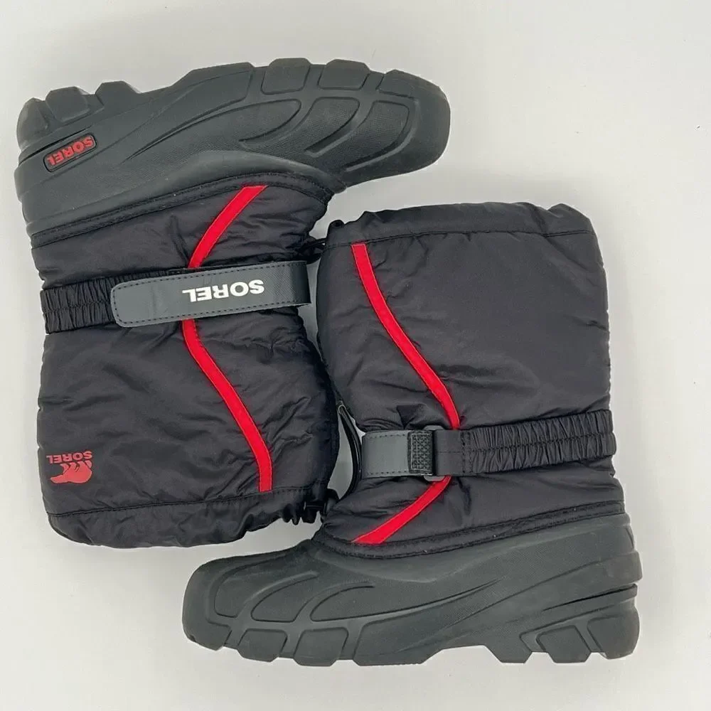 Youth Sorel Flurry Snow Winter Boot Sz US  5 EUR 37 BLACK RED $70 MSRP